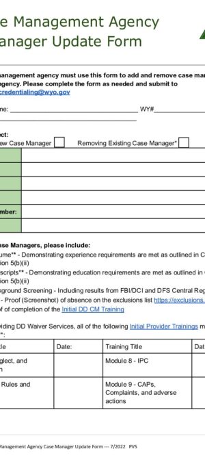 PV19 – DD Case Management Agency Case Manager Update Form