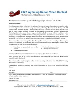 2022 Video Photograph and release form