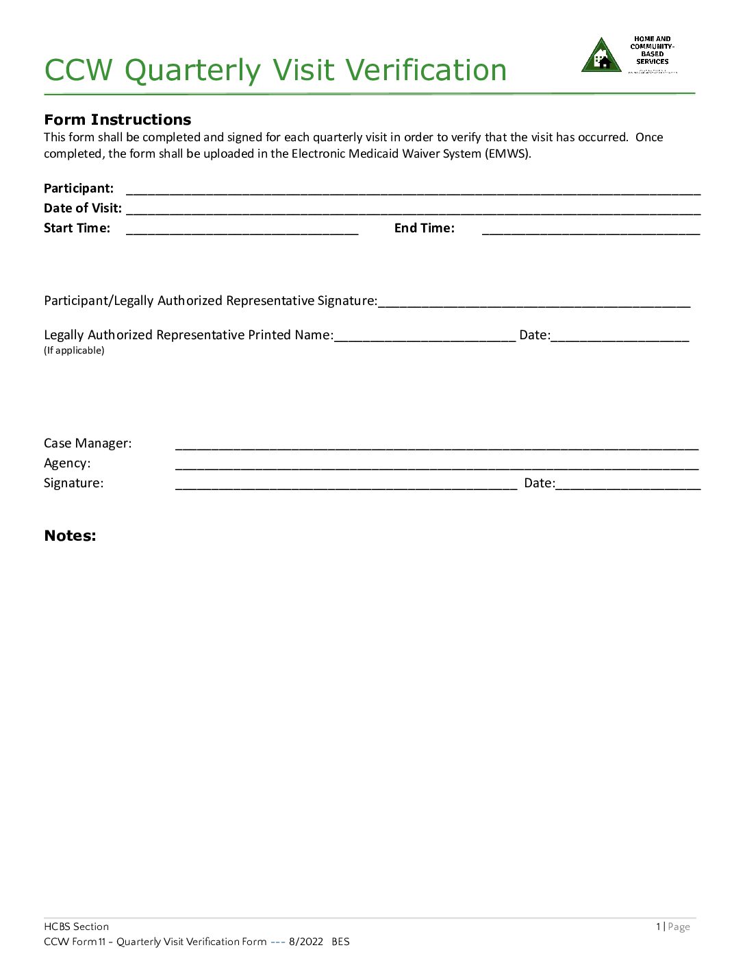 CCW Form 11 Quarterly Visit Verification Form (1) Wyoming