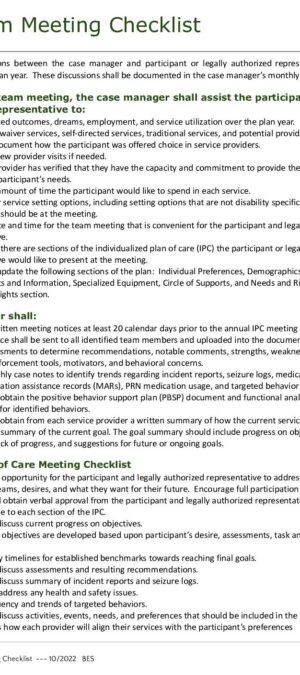CM13-IPC Team Meeting Checklist