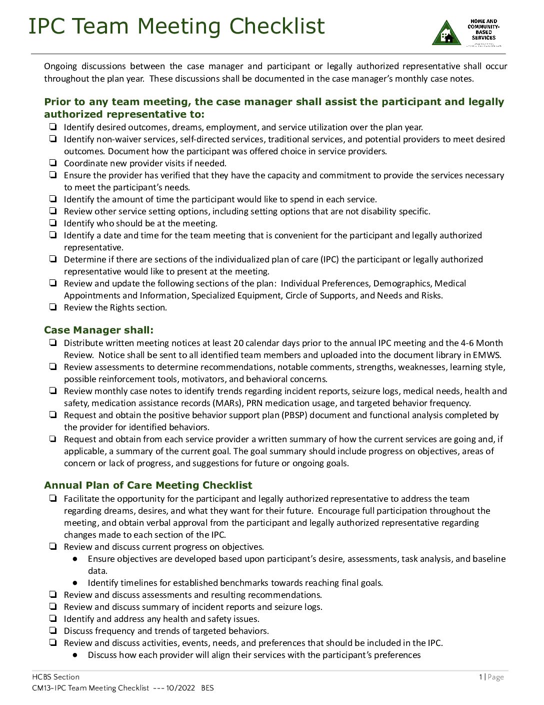 Ipc Checklist.pdf CM13-IPC Team Meeting Checklist - Wyoming Department of Health