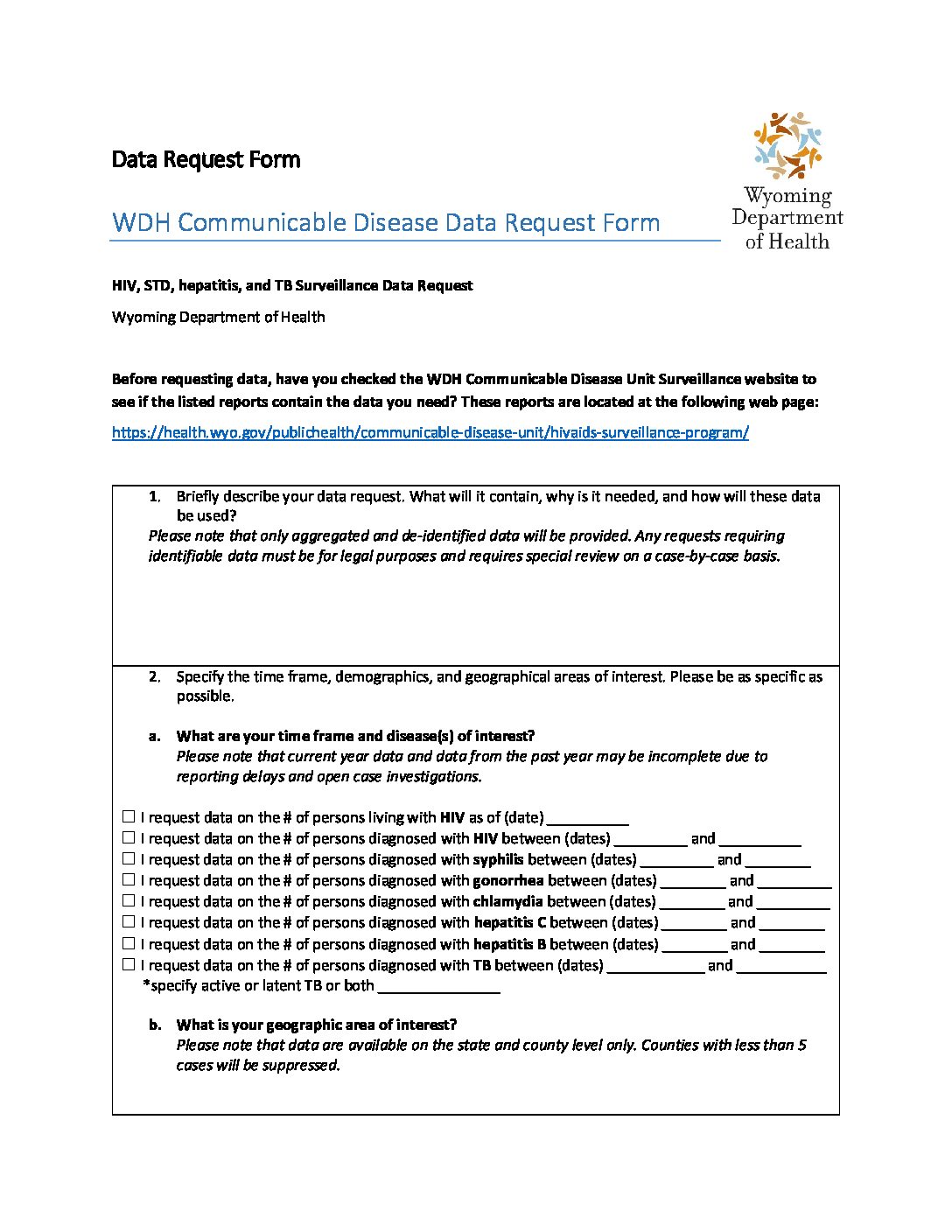 Data Request Form - Wyoming Department of Health