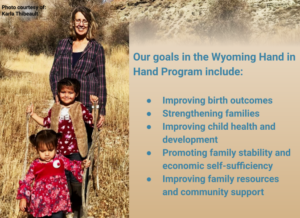 Goals of the Wyoming Home Visitation Program: Improving birth outcomes, Strengthening families, Improving child health and development, Promoting family stability and economic self-sufficiency, Improving family resources and community support