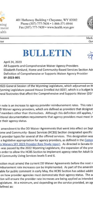 EF-2023-B01 – Definition of DD Waiver agency provider