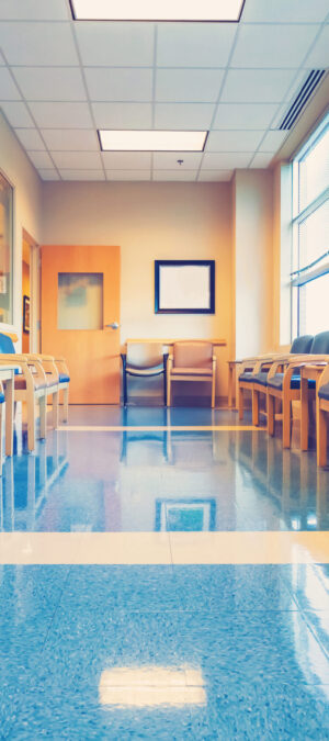 Empty,Blue,Interior,Waiting,Room,At,Medical,Office