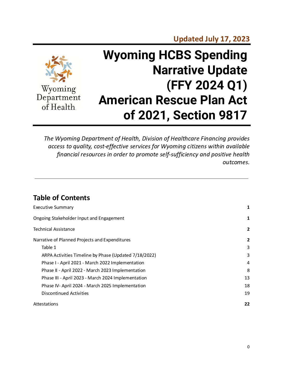 FFY 2024 Q1 Wyoming HCBS Spending Plan & Narrative Wyoming Department