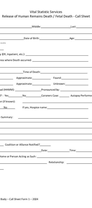 Release of Body – Call Sheet