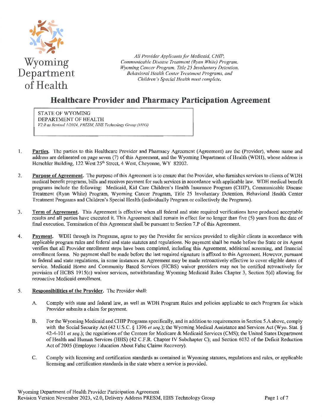 WY Medicaid Provider Agreement 2.1.2024Current Wyoming Department