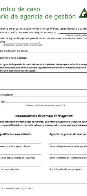 Translated copy of CCW Form 06 – Change of CMA Form