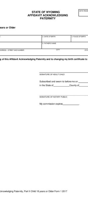 WDH_VSS Affidavit Acknowledging Paternity, Part II Child 18 years or Older Form 1 2017