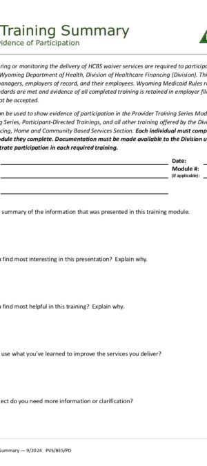 HCBS JEX24 Training Summary