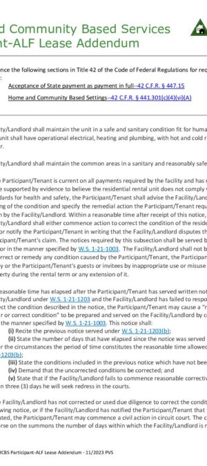 CCW Form 18 – HCBS Participant- ALF Lease Addendum