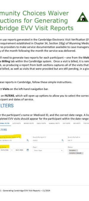 CCW Reference 21- Generating Carebridge EVV Visit Reports