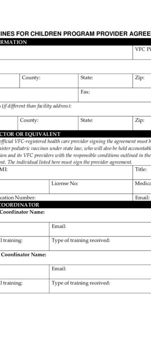 2021 VFC Program Provider Enrollment Agreement