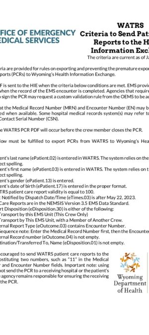 WATRS Send Criteria to the HIE
