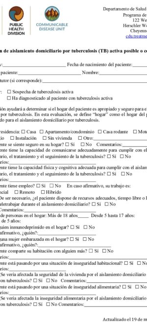 FINAL 2025 Possible or Confrimed Active TB Home Isolation Evaluation Form SPANISH
