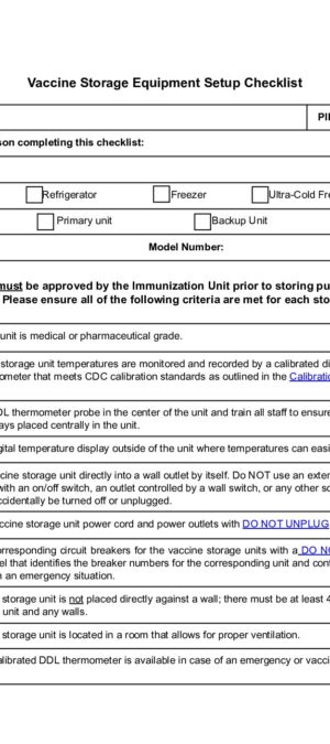 Vaccine Storage Unit Setup Checklist – fillable