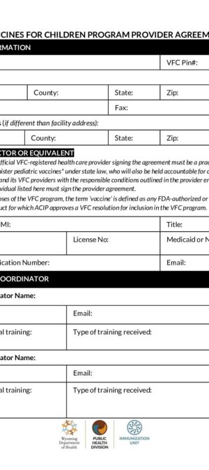 Wyoming VFC Provider Agreement – 2025 Update – Fillable