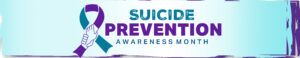Purple and teal banner with a ribbon drawn to resemble two hands holding one another.