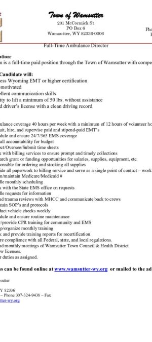 Wamsutter Full Time Ambulance Director
