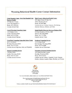 Wyoming Behavioral Health Contact Sheet 2026