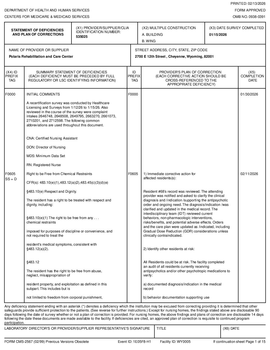 Federal-StatementOfDeficiencies - Wyoming Department of Health