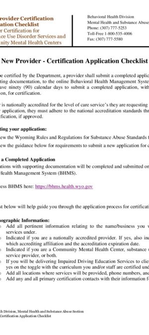 New Provider Certification Checklist