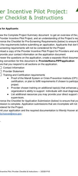 CHECKLIST & INSTRUCTIONS_ Provider Incentive Pilot Project Provider Applicants