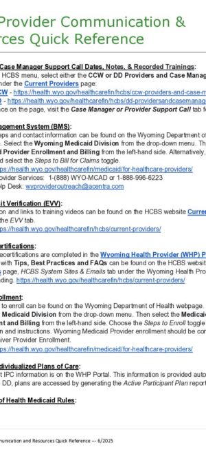 HCBS Provider Communication and Resources Quick Reference