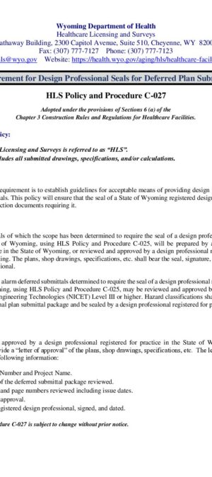 C-027 &ndash; Requirement for Design Professional Seals for Deferred Plan Submittals